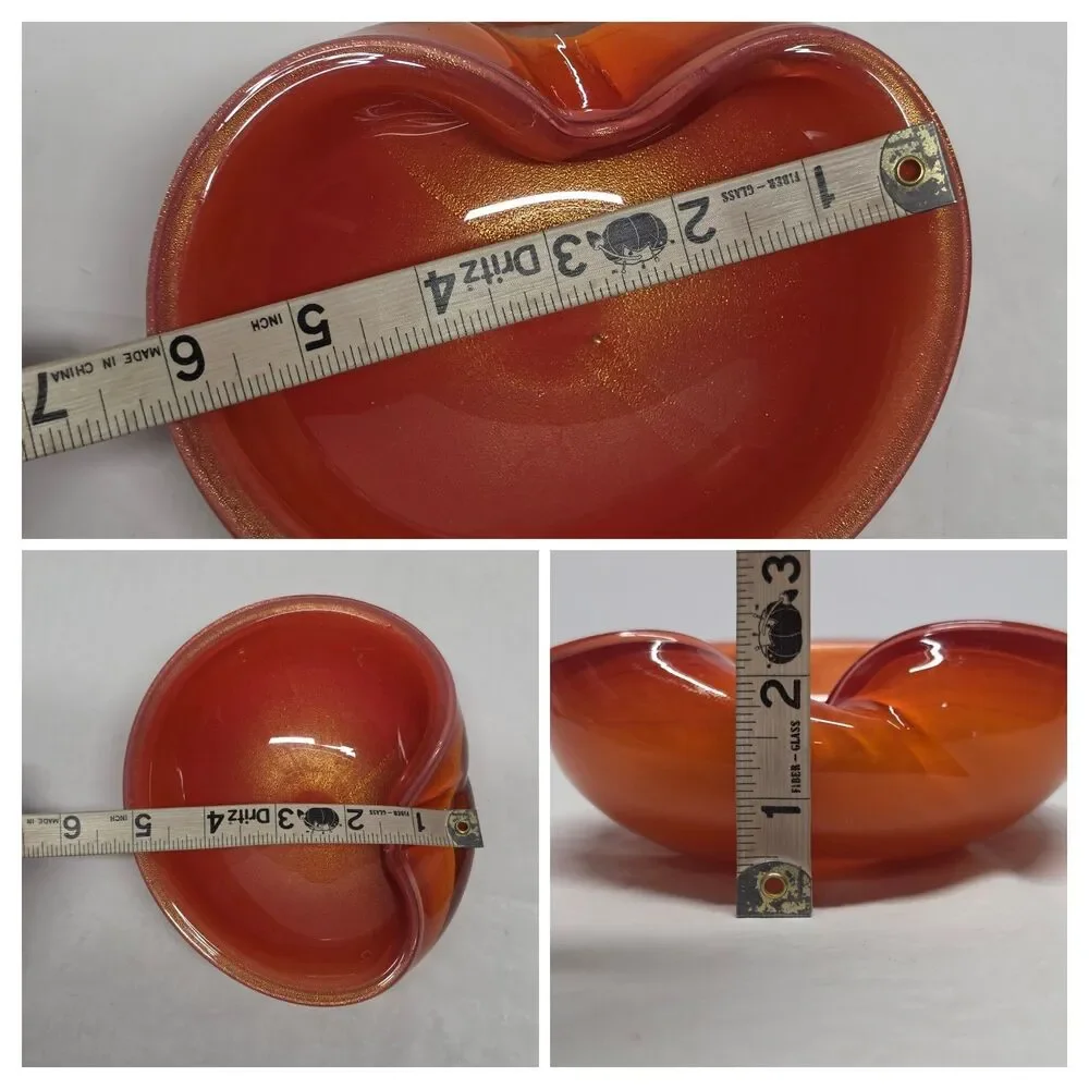 VTG Alfredo Barbini Murano Orange Gold Flecks Polvery Cased Glass Bowl Ashtray